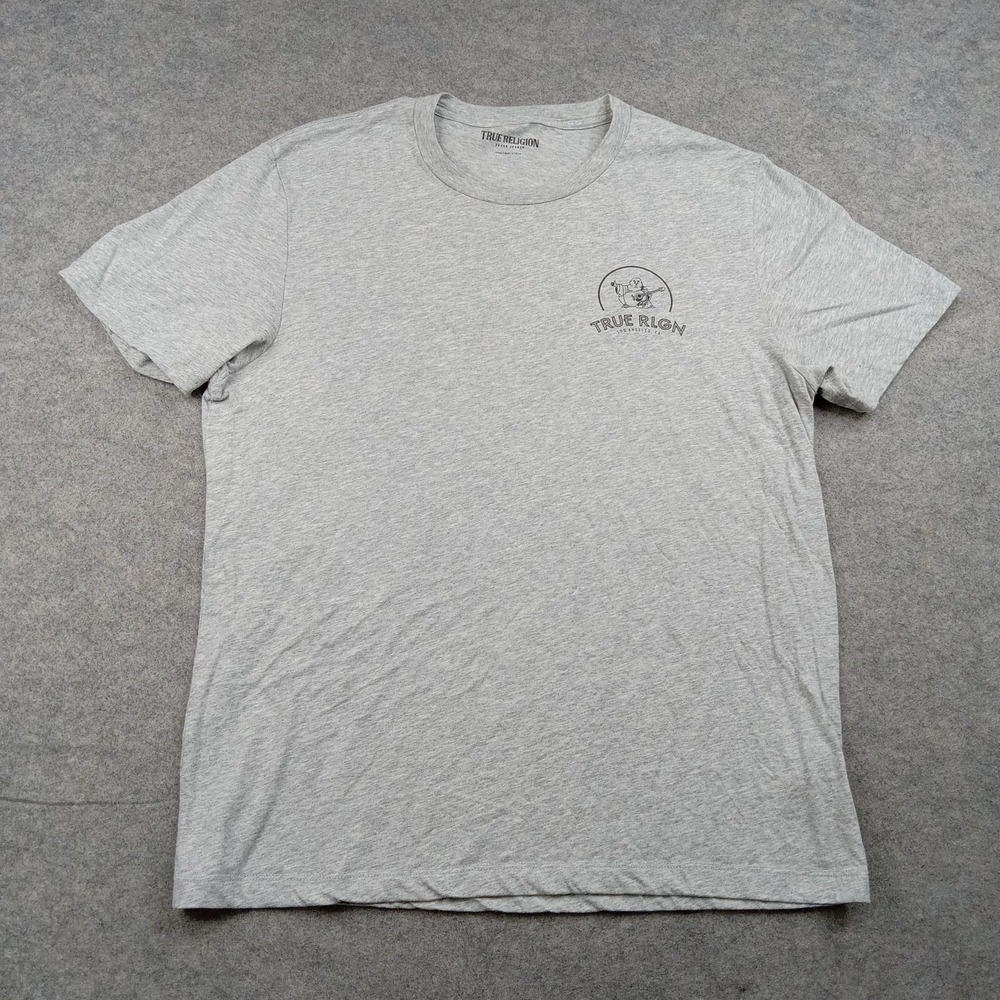 True Religion Shirt Mens Large Gray Buddha Guitar Logo Graphic Tee Tagless